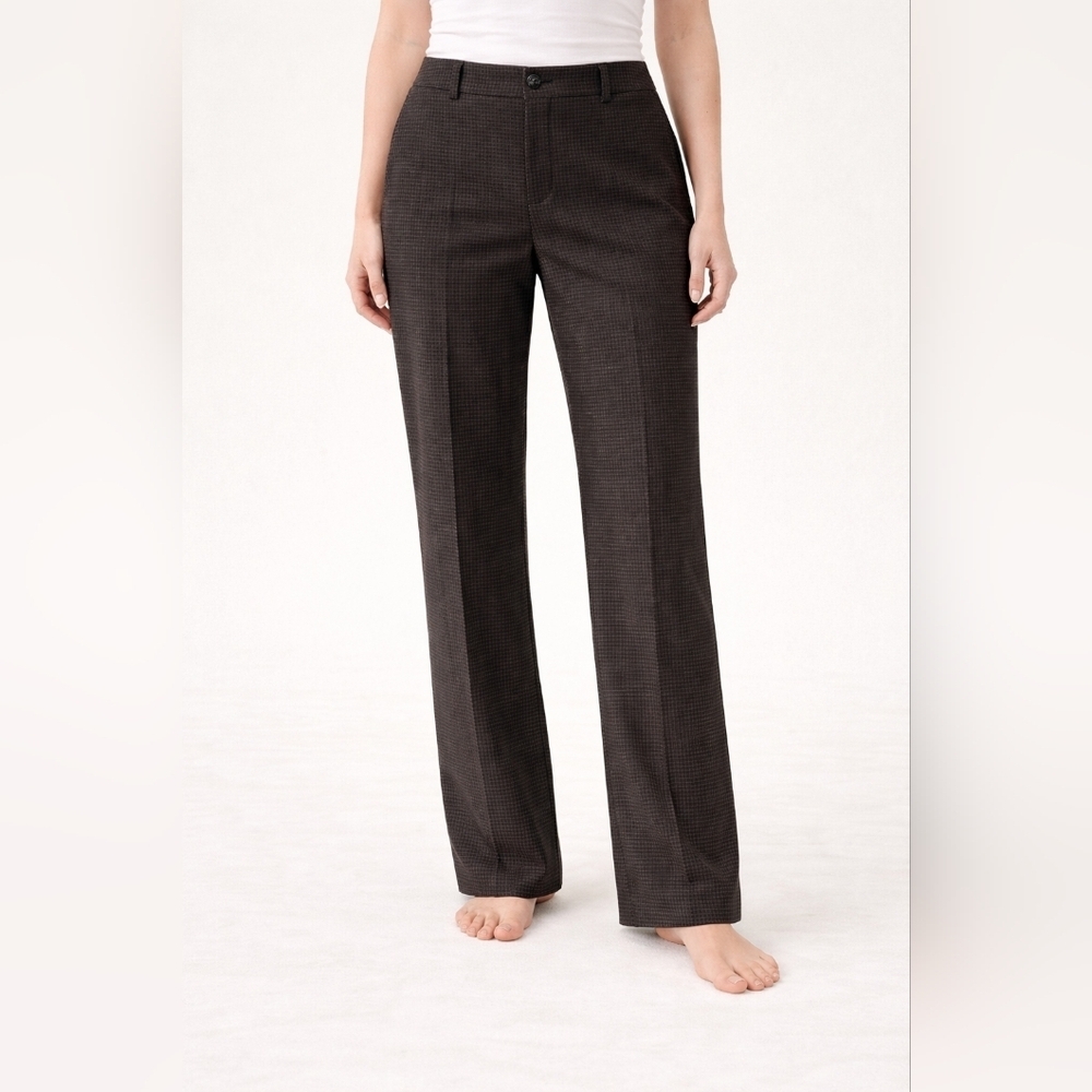 Aritzia Babaton Mid-Rise Straight Leg Dark Brown Plaid Trousers